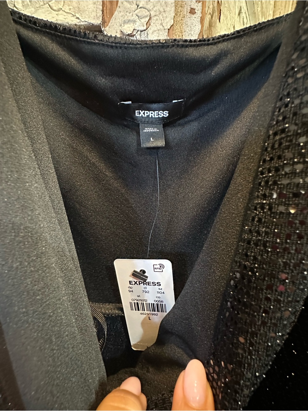 Express Black Sequin V-Neck Jumpsuit - Picture 6 of 6